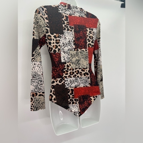 BOOHOO Women's Multicolored Animal Print Polyester Bodysuit One-Piece Size 4 - Picture 4 of 10